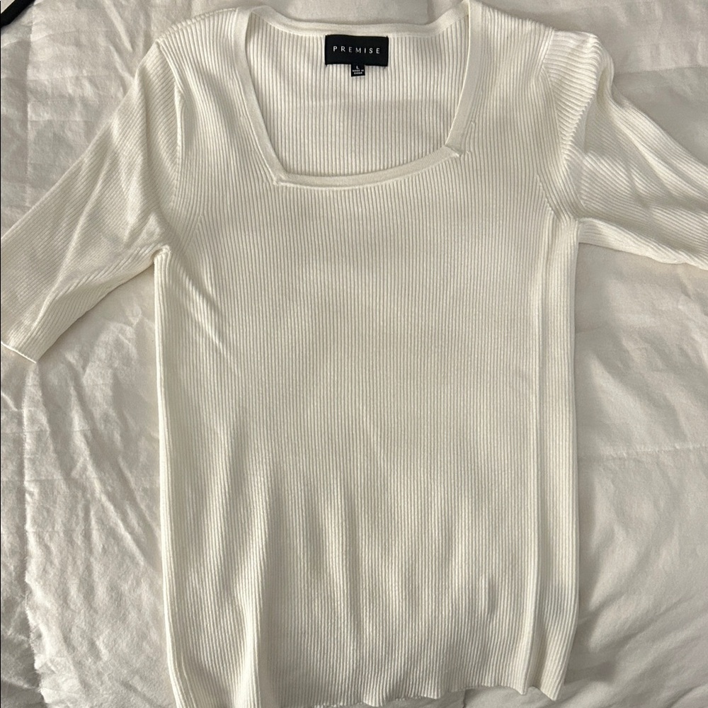 Premise Ivory Ribbed Knit Blouse
